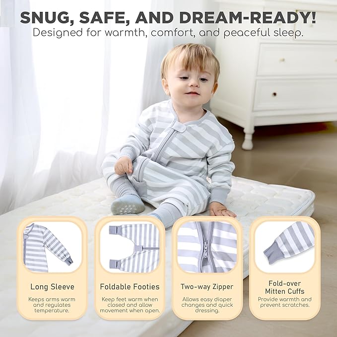 Mama Cheetah Toddler Sleep Sack with Feet, Long Sleeve 0.5 TOG Organic Cotton Baby Sleeping Bag with Legs, Wearable Blanket for Walkers w/ 2-Way Zipper, Toddler Blanket for Girls & Boys 2T