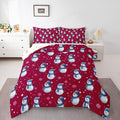 jejeloiu Kids Cute Winter Snowman Comforter Set Full Size Red Christmas Theme Bedding Set for Boys Girls Teens Xmas Snowflake Happy New Year Duvet Quilt Room Decor