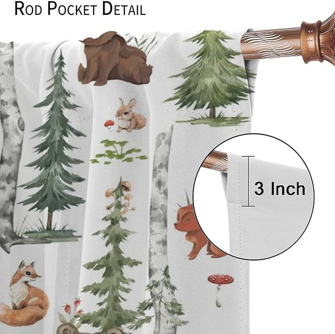 Animal Kids Curtains, Woodland Squirrel Rabbit Bear Animal Friends Forest Curtains for Boys and Girls Bedroom Living Room Kitchen 63x63in