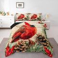 jejeloiu Kids Red Cardinal Comforter Set Full Size Christmas Theme Bedding Set for Boys Girls Teens Xmas Birds Winter Rustic Wood Plank Animal Duvet Quilt Room Decor