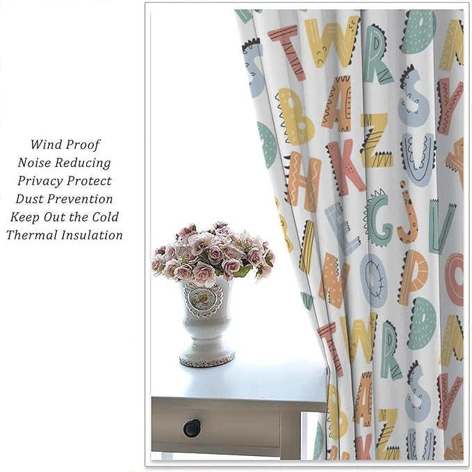 Kids Alphabet Letter Curtains Cute Funny Education Printed Curtain with Rod Pocket for Bedroom Living Room Home Decor Drapes Window Treatments 2 Panels Set 63" W X 63" L