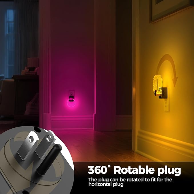 DORESshop Night Lights Plug Into Wall, LED Night Light Color Changing RGB with Dusk-to-Dawn Sensor, Adjustable Brightness Dimmable Nightlights for Hallway, Bedroom, Kids Room, Christmas Gifts