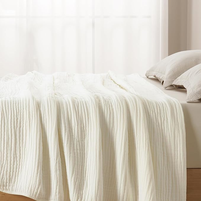 PHF Cooling Muslin Blanket King Size 104"x80", 6-Layer Lightweight Gauze Blanket Made from 35% Rayon Derived from Bamboo & 65% Cotton, Breathable & Ultra Soft Cozy, Aesthetic Home Decor, Snow White