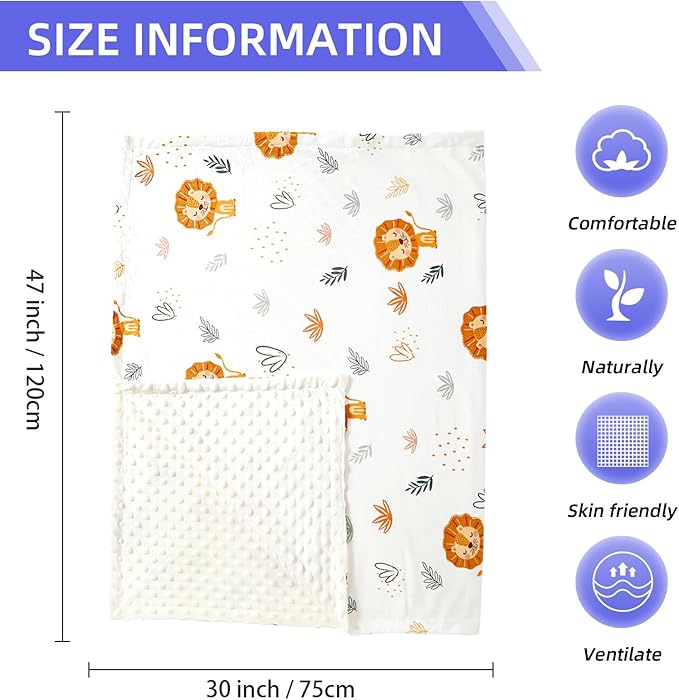 iEvolve Baby Nursery Bed Blankets Ultra Soft Double Layer Mini Blanket Minky Blanket Receiving Blankets Shower Gifts(Lion,30 * 47in)