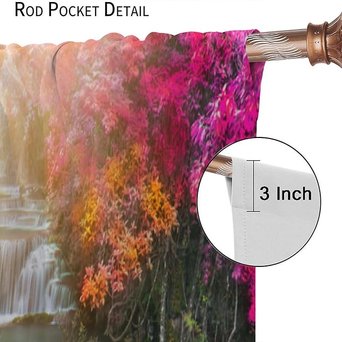 Waterfall Blackout Window Curtains, Nature Landscape Fores Theme Rod Pocket Window Drapes, for Living Room Bedroom 42" W X 45" L