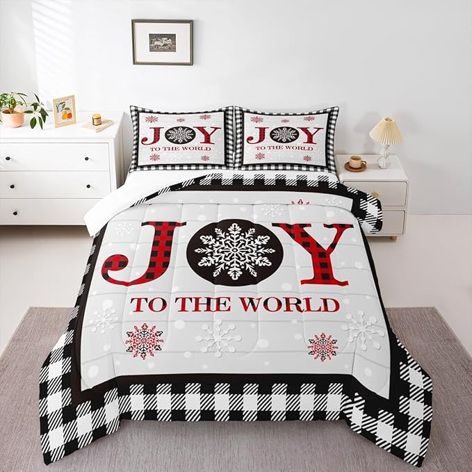 Christmas Snowflake Kids Comforter Set King Size,Cottage Plank Bedding,Girls Boys Adults Bedroom/Xmas Cabin Decor,Geometric Grids Stylish Down Comforter,Rustic Farmhouse Duvet Insert,2 Pillowcases