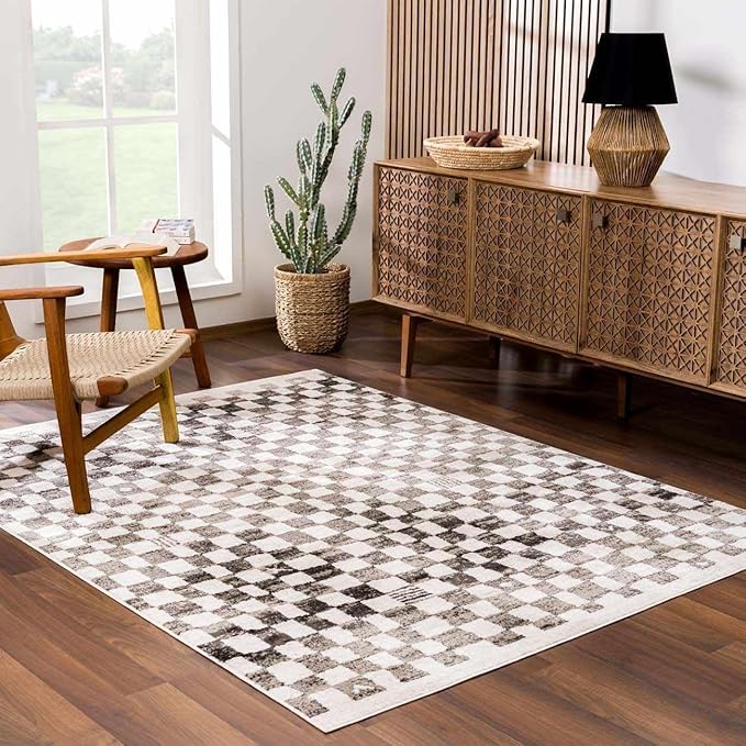 Hauteloom Benjy Hallway, Kitchen Runner Rug - Contemporary - Cream, Charcoal - 2'7" x 10'