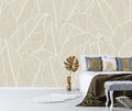 Tropical Palm Leaf Beige Wallpaper Peel and Stick Botanical Leaf Pattern Art Self Adhesive Wall Mural for Living Room Bedroom 157"x108"