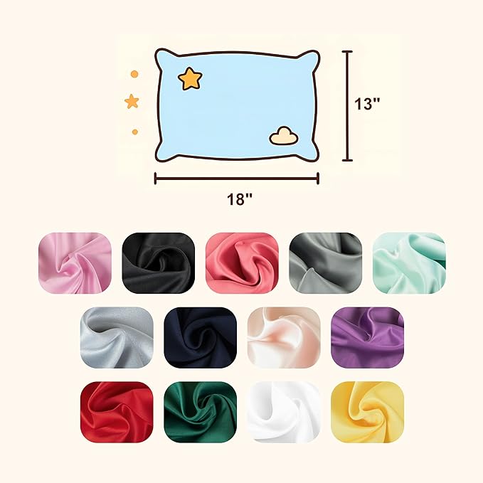 NTBAY Zippered Silk Satin Toddler Pillowcases - 2 Pack Hidden Zipper 13x18 Pillowcases - Luxury and Silky Baby Travel Pillow Covers, Dark Grey