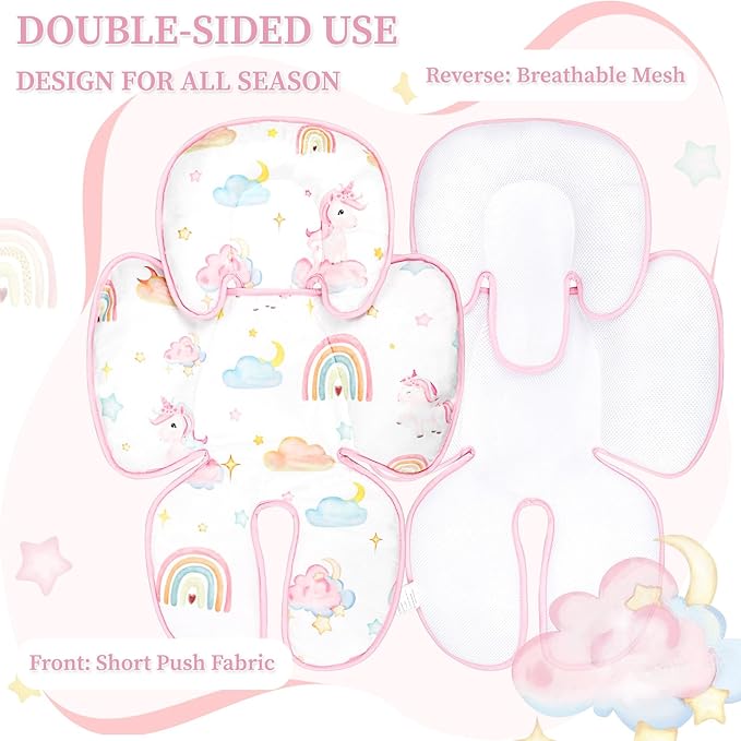 Pea Pod Summer Infant Car Seat Insert, 2 in 1 Baby Car Seat Head Body Support for Newborn Upgrade Mesh Baby Car Seat Insert Stroller Cushion for Boys Girls, Extra Soft and Breathable, Unicorn