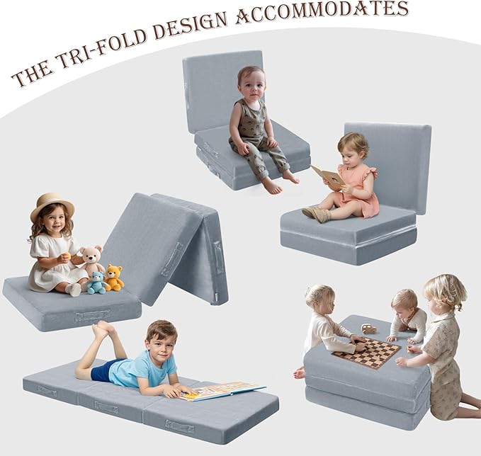 MeMoreCool Foldable Floor Mattress for Kids, Toddler Floor Nap Mat for Sleeping Daycare, Small Child Foldable Mattress Floor Bed, Trifold Futon Portable Tri Folding Mattress, 57x22 Inch