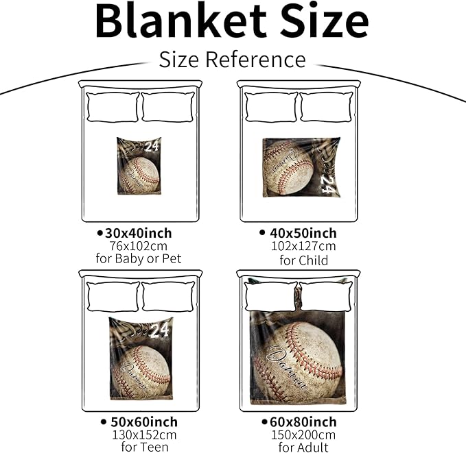 Personalized Baseball Blanket for Baby Boys and Girls - Soft and Fluffy Sport Blanket for Toddlers and Kids - Custom Name and Number Gift for Newborn(40"x50")