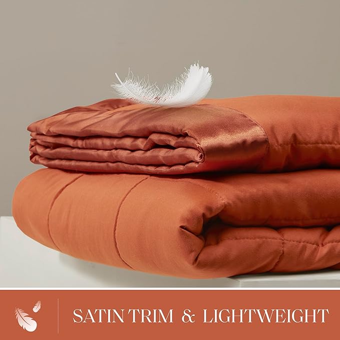 Madison Park Twin Blanket Quilted Microfiber, Satin Binding, 3M Scotchgard Moisture Wicking Treatment, Soft and Lightweight Summer Blanket for Couch, Windom, Twin, Orange