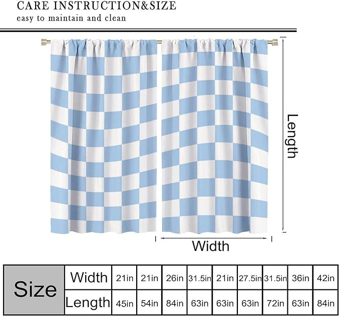 Blue Checkered Curtains,70s Vintage Twisted Checkered Window Drapes Colorful Groovy Trendy Wavy Hippie Grid Print Window Treatments for Kids Girls Bedroom Living Room 63" W X 63" L
