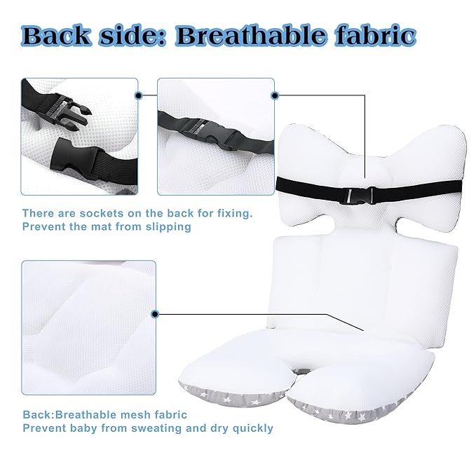 Baby Seat Pad Liner for Stroller–Soft and Breathable，3D Air Mesh Cotton Universal Baby Stroller Cushion(Gray Stars)