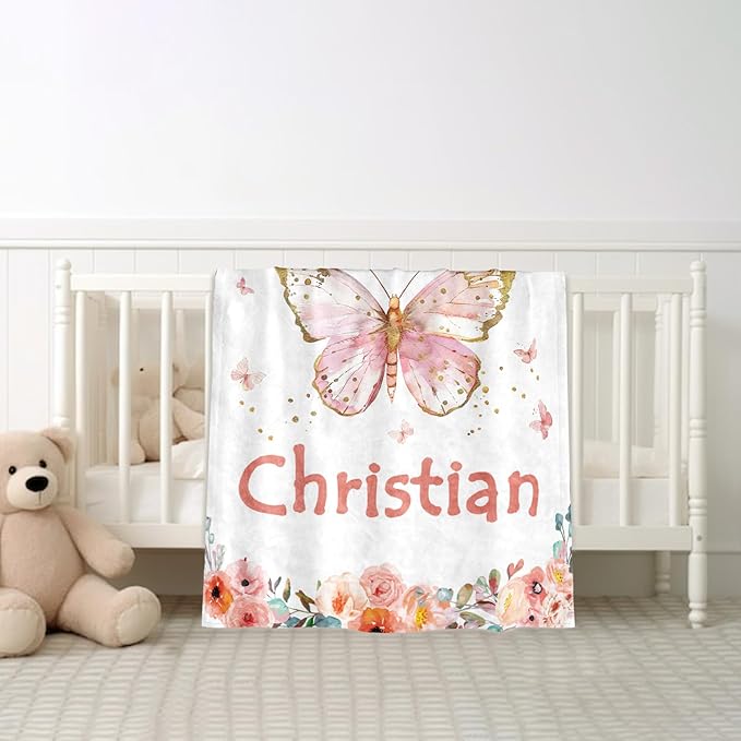 Ships Next Day, Personalized Baby Blankets, Custom Baby Blanket with Name for Girls,Gift for Chrismas Birthday Memorial Day, Customized Flannel Blanket for Kids Adults 40"X50"