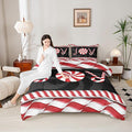 Kids Merry Christmas Comforter Set Full Size,Holiday Joy Sweet Candies Bedding,Girls Boys Adults Bedroom/Xmas Cabin Decor,Wave Geometric Retro Down Comforter,Red Black Duvet Insert,2 Pillowcases