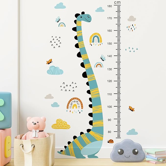 Jungle Animals Height Chart Sticker for Kids Height Measurement Growth Chart Wall Decals Cartoon Animals Giraffe Elephant Height Measurement Ruler Wall Decor for Kids Classroom Decor (Dinosaur)