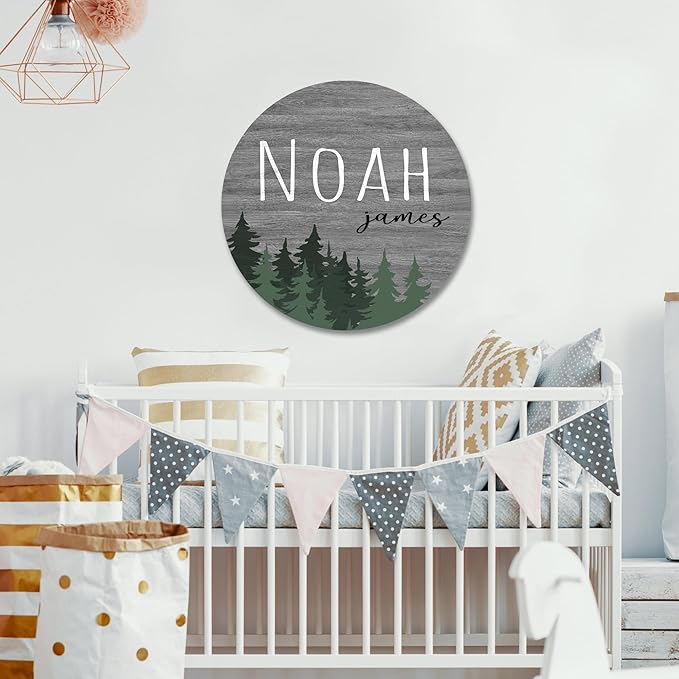 Chico Creek Signs Custom Nursery Sign, Woodland Theme Nursery Name Sign for Nursery Decor, Wall Art for Kids Room, Nursery Decor For Boys Room, Baby Shower Gifts, Newborn Gift (14""), Green