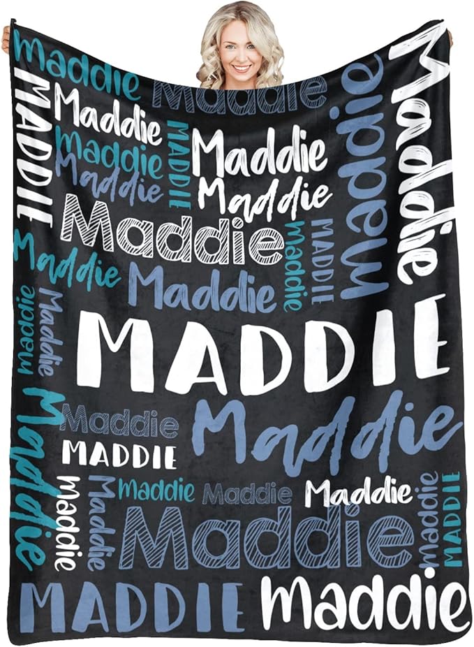 Dr.TOUGH Personalized Blankets with Name Customized Baby Blankets for Girls Boys Adults Monogrammed Blankets and Throws Christmas Birthday Mothers Fathers Valentines Day Gift (Black-Blue,60''×80'')
