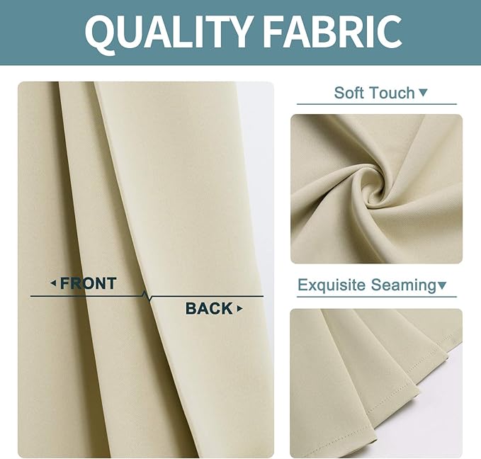 ChrisDowa Grommet Room Darkening Curtains for Bedroom and Living Room - 2 Panels Set Thermal Insulated Blackout Curtains (Beige, 52W x 45L)
