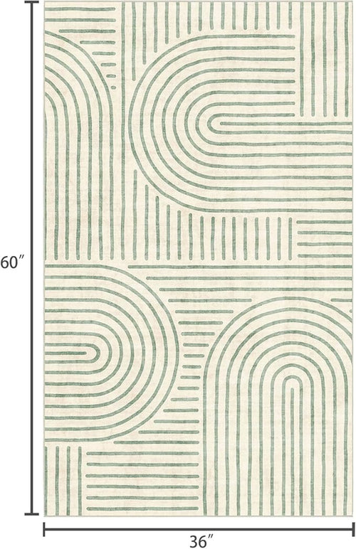 3x5 Washable Area Rug - Small Entryway Rug Non-Slip Sage Green Abstract Rainbow Kitchen Rugs Modern Boho Carpet Throw Rugs for Living Room Bedroom Bathroom Dorm Nursery Room Home Decor