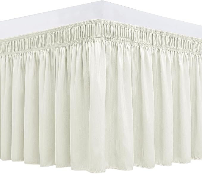 Biscaynebay Wrap Around Bed Skirts for King & Cal King Beds 19" Long Drop, Ivory Adjustable Elastic Dust Ruffles Easy Fit Wrinkle & Fade Resistant Silky Luxurious Fabric Solid Machine Washable
