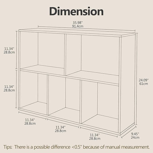 5 Cube Storage Organizer Bookshelf, Closed Back Display Bookcase, Cubby Shelf for Home Office, Living Room, Kids Room, Large Capacity Toy Storage, 35.98" L x 9.45" W x 24.09" H, White Oak