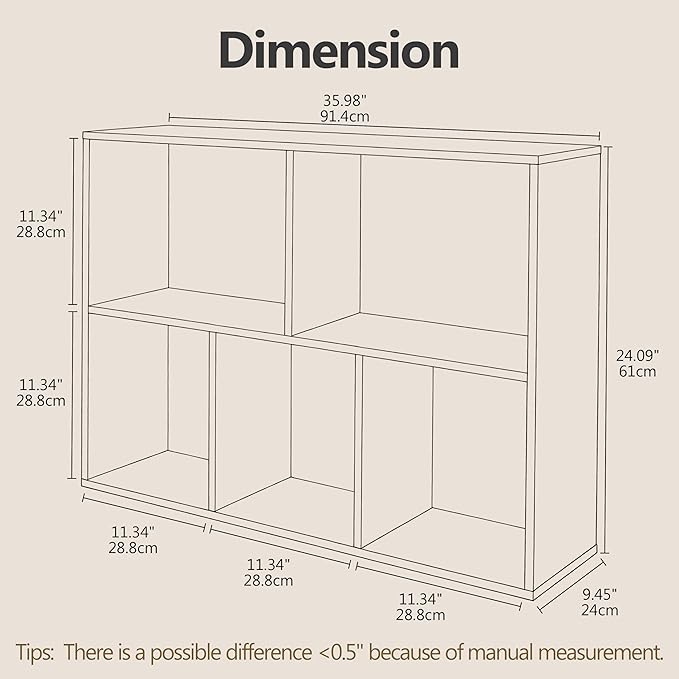 5 Cube Storage Organizer Bookshelf, Closed Back Display Bookcase, Cubby Shelf for Home Office, Living Room, Kids Room, Large Capacity Toy Storage, 35.98" L x 9.45" W x 24.09" H, Natural Wood