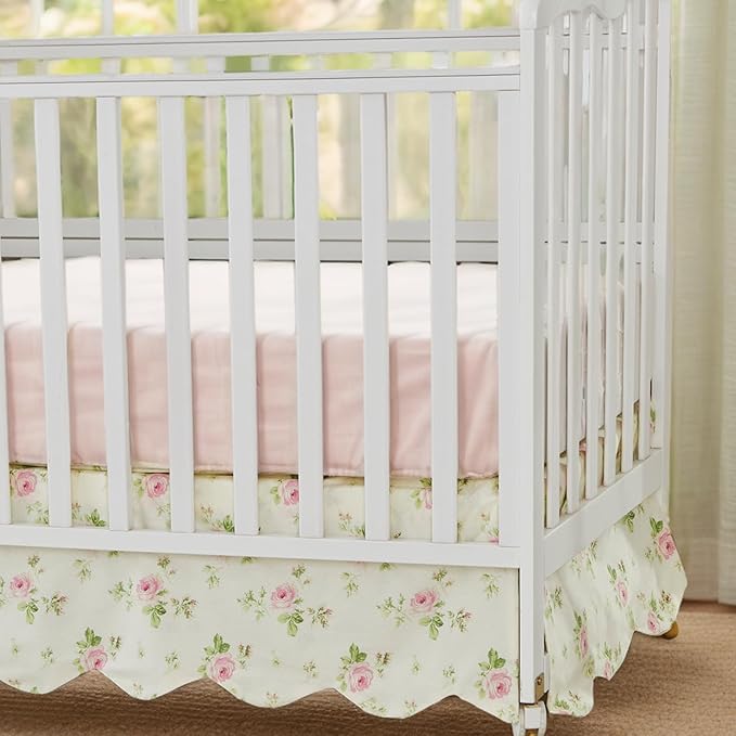 Brandream Scallop Edge Cotton Crib Skirt, Baby Boy Girl Gender Neutral Crib Skirt Toddler Bedskirt Farmhouse Chic Nursery Crib Bed Skirt, Boho Bohemian Toile Floral