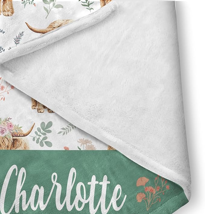 Custom Crib Bedding Set - Highland Cow Design Personalized Name Baby Nursery Bedding 3 Pcs Set - Chic Soft Blanket, Sheet, Pillowcase for Newborns Boys Girls Gifts Color23