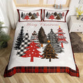 Merry Christmas Duvet Cover Set King Size,Xmas Tree Winter Snowflake Cabin Rustic Bedding Set,Boys Girls Room Decor,Geometric Grids Patch Comforter Cover,Grey Quilt Cover,2 Pillowcases,No Comforter