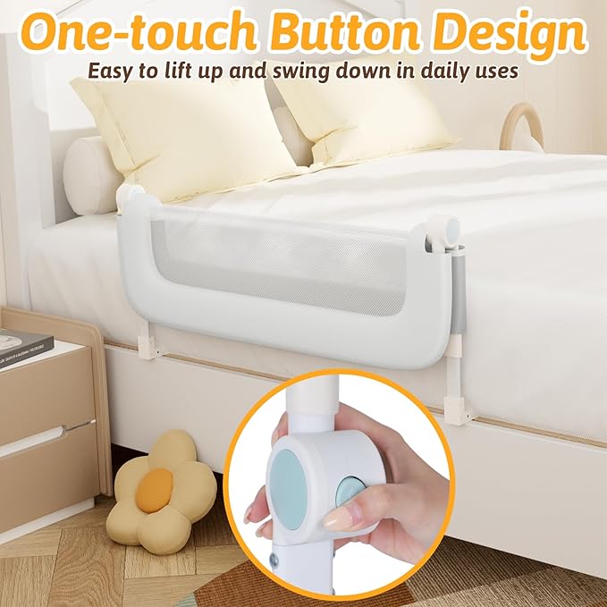 omzer Bed Rail for Toddlers - 32" Baby Bed Rail Guard for Kids Folding Up & Adjustable Heights,Portable Toddler Bed Rails Barrier for Crib, Twin, Bunk,Full Size, Queen & King Bed