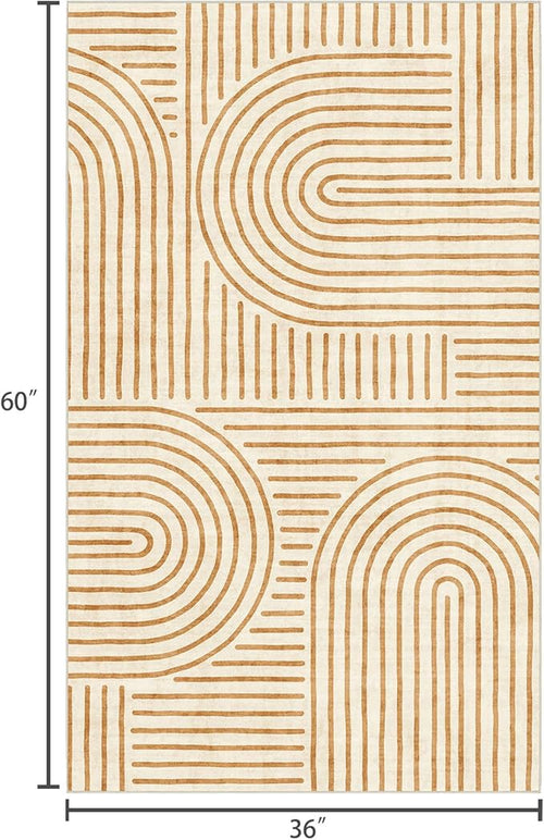 3x5 Washable Area Rug - Small Entryway Rug Non-Slip Orange Abstract Rainbow Kitchen Rugs Modern Boho Carpet Throw Rugs for Living Room Bedroom Bathroom Dorm Nursery Room Home Decor