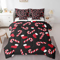 Merry Christmas Kids Bedding Set Xmas Theme Comforter Set with Sheets for Boys Girls Christmas Stockings Candy Decor Bed in a Bag Red Black Xmas Theme Bed Set 7Pcs Queen Size