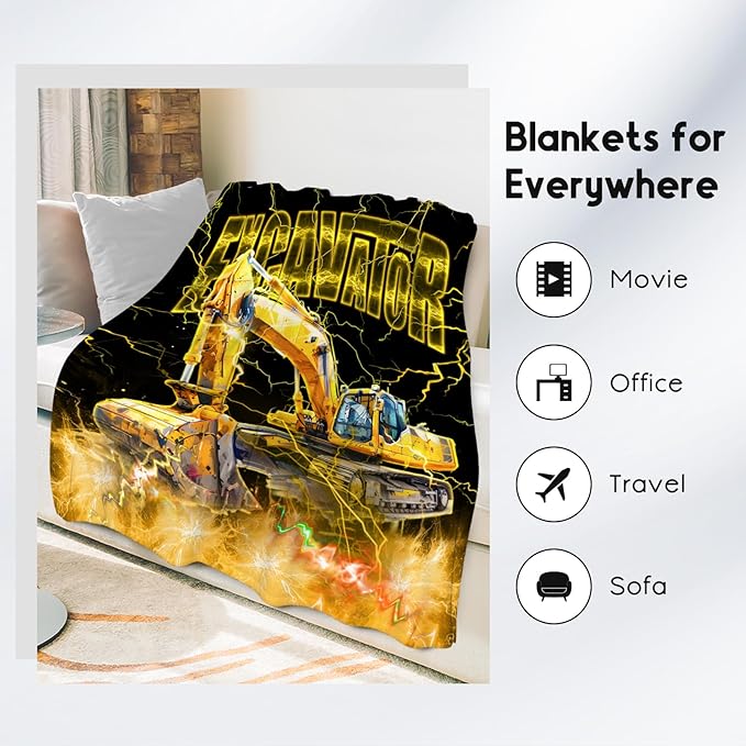 Toddler Blanket Construction Truck Gifts for Kids Boys Excavator Lovers, 50"x60" Soft Plush Throw for Room Decor