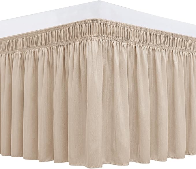 Biscaynebay Wrap Around Bed Skirts for King & Cal King Beds 17" Long Drop, Sand Adjustable Elastic Dust Ruffles Easy Fit Wrinkle Resistant Silky Luxurious Fabric Machine Washable