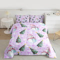 Feelyou Merry Christmas Bedding Set Soft for Boys Girls, Cute Snowman Comforter Set Queen Size Christmas Tree Duvet Quilt Microfiber Love Hearts 3 Pcs with 2 Pillow Cases