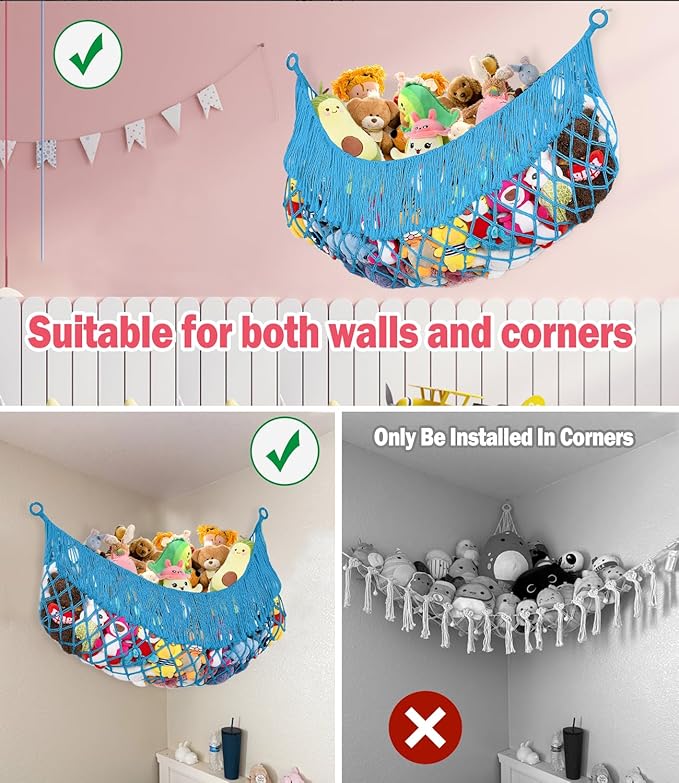Stuffed Animal Hammock - Extra Large 63'' Long, Stuffed Animal Storage, stuffed animal Holder net, Toy Hammock Large, Toy Storage Hanging Organizer - Peacock blue