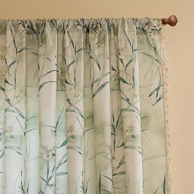ENJOYBRIDAL White Floral 96 Inch Curtains 2 Panel Set Bedroom Boho Drapes Semi Sheer Dining Room Living Room Rod Pocket Window Curtain Panels Long Farmhouse Country Cute Chic Window Treatments