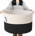Large Blanket Basket for Organizing,65L Closet Organizers and Storage Bins Box for Shelves Woven Rope Storage Baskets,Living Room,Bedroom,Dorm,Laundry room (White&Black)