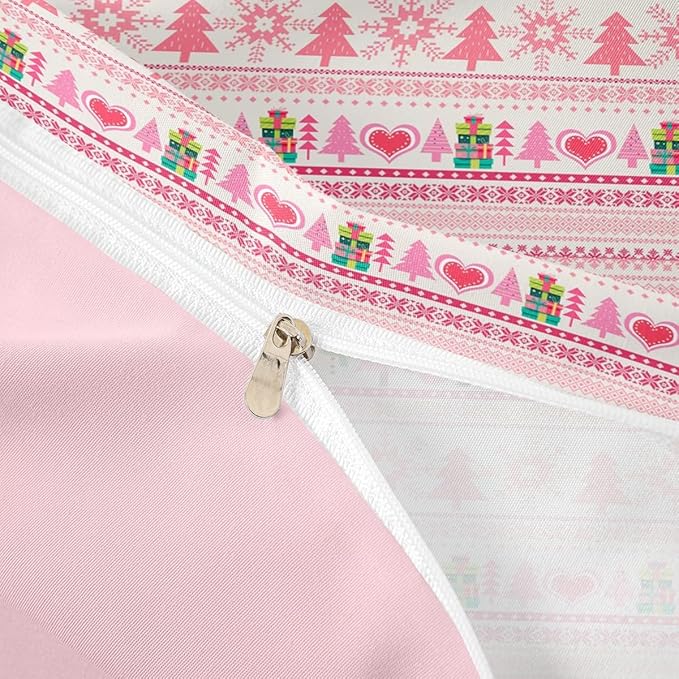 Christmas Comforter Cover Cartoon Santa Claus Snowman Bedding Set Pink Snowflake Christmas Tree Duvet Cover for Kids Boys Girls Microfiber Boho Stripes Bedspread Cover Room Decor Bedclothes Twin Size