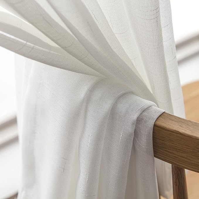 Off White Sheer Curtains 102 Inch Long 2 Panels, Thin Textured Linen Look Drapes for Living Room, Rustic Ivory See Through Window Decor, DIY Pinch Pleat Sliding Glass Door Curtain