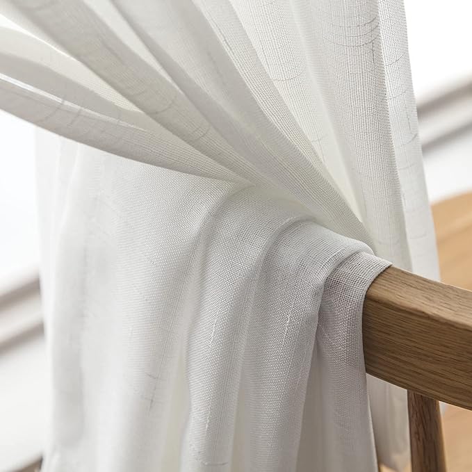 Off White Sheer Curtains 92 Inches Long 2 Panels, Thin Textured Linen Look Drapes for Living Room, Rustic Ivory See Through Window Secor, DIY Pinch Pleat Sliding Glass Door Curtain