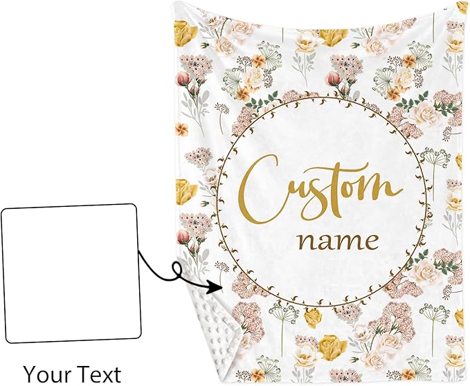 Custom Name Crib Bedding Set 3-Piece – Flowers Design Baby Bedding Set with Personalized Soft Blanket, Fitted Sheet, Changing Pad Cover – Ideal Newborn Gift for Boys and Girls