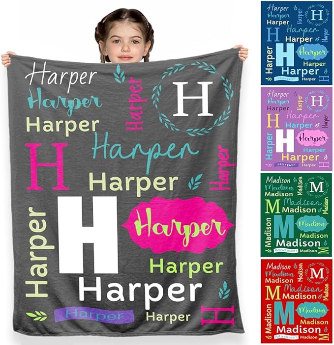 Ship Next Day, Personalized Baby Blanket for Boys Girls, Custom Name Blanket Baby Shower Super Soft Flannel Christmas Easter Birthday Gift for Newborn Toddler Kids