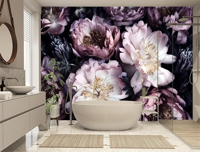 XMPMBM-Purple Peony Floral Fabric Wallpaper Living Room Bedroom Bathroom Wall Mural-W 88" X H 59"（36 Square Foot）