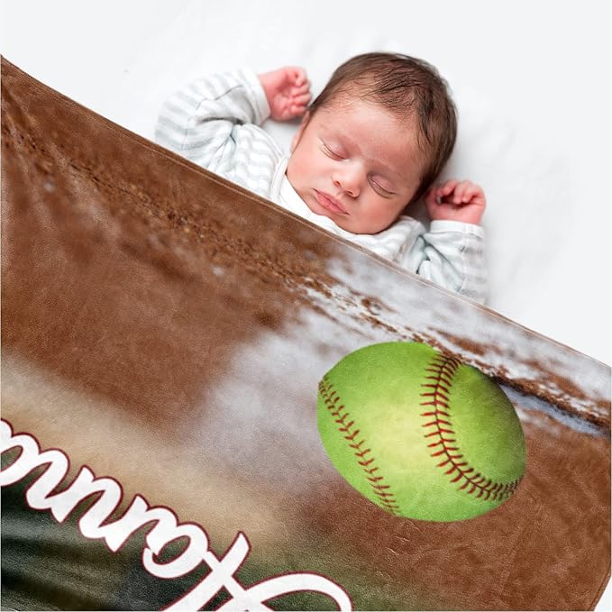 Custom Infant Softball Blanket: Personalized Name and Number Blankets for Baby Kids Boys Girls Teen Mother's Day Father's Day Birthday Easter Gifts(60"x80")
