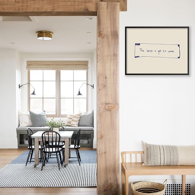 The Best Is Yet To Come Wall Art Blue and White Inspirational Affirmations Quotes Poster 24x36 inch Black Framed Funky Minimalist Horizontal Canvas Prints for Living Room Dorm Wall Decor