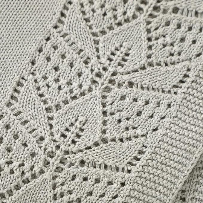 LAWKUL Cellular Blanket Baby 100% Cotton Knitted Soft Knit Crochet Blankets for Newborn Boy Girls Toddler Light Grey 100x80cm